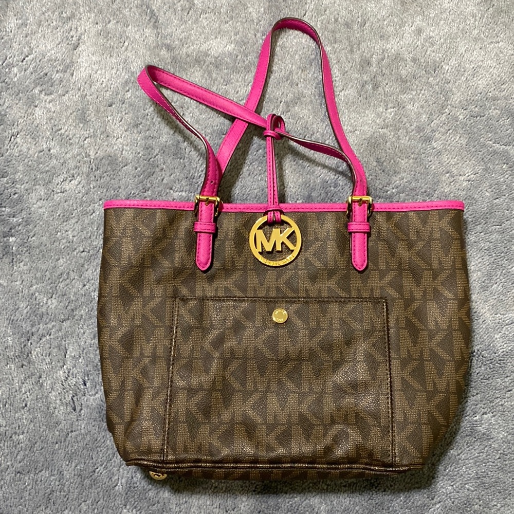 Michael Michael Kors Jet Set Tote Small - Brown Fushia - Great Condition